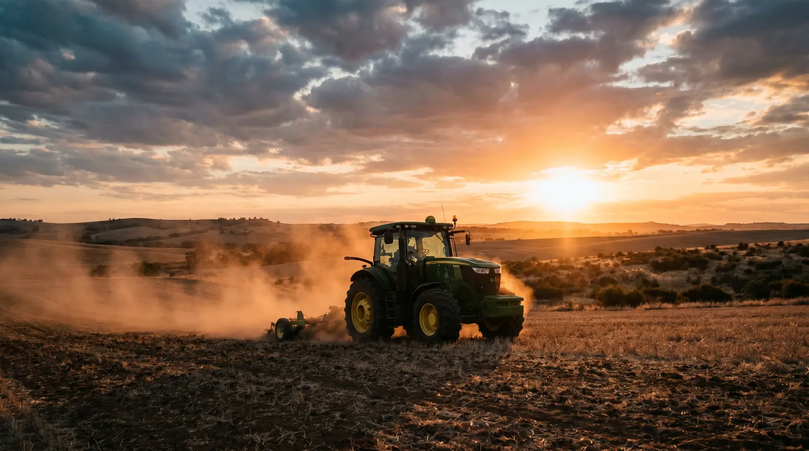Farm tractor in a field at golden hour in regional Australia — farm and agriculture equipment finance