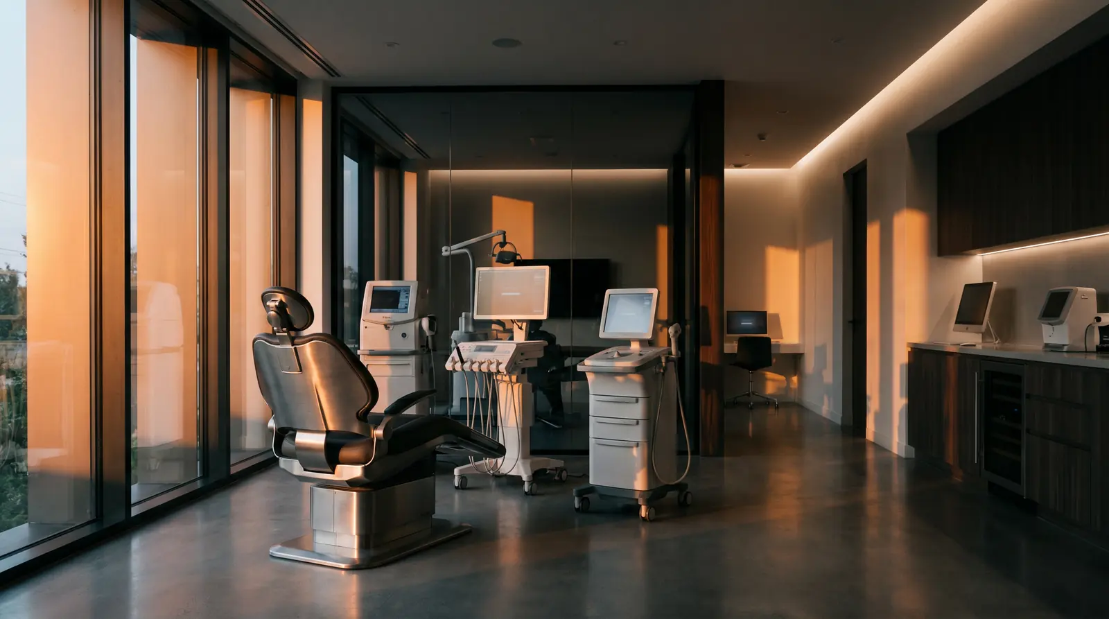 Modern medical and dental clinic equipment at dusk — medical equipment finance