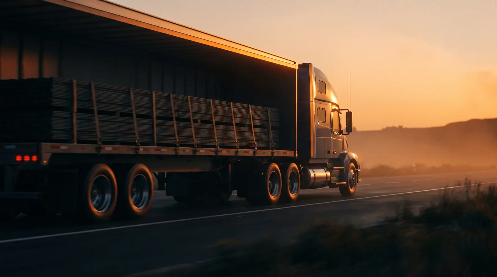 Semi truck and loaded trailer on the highway at dusk — trailer finance
